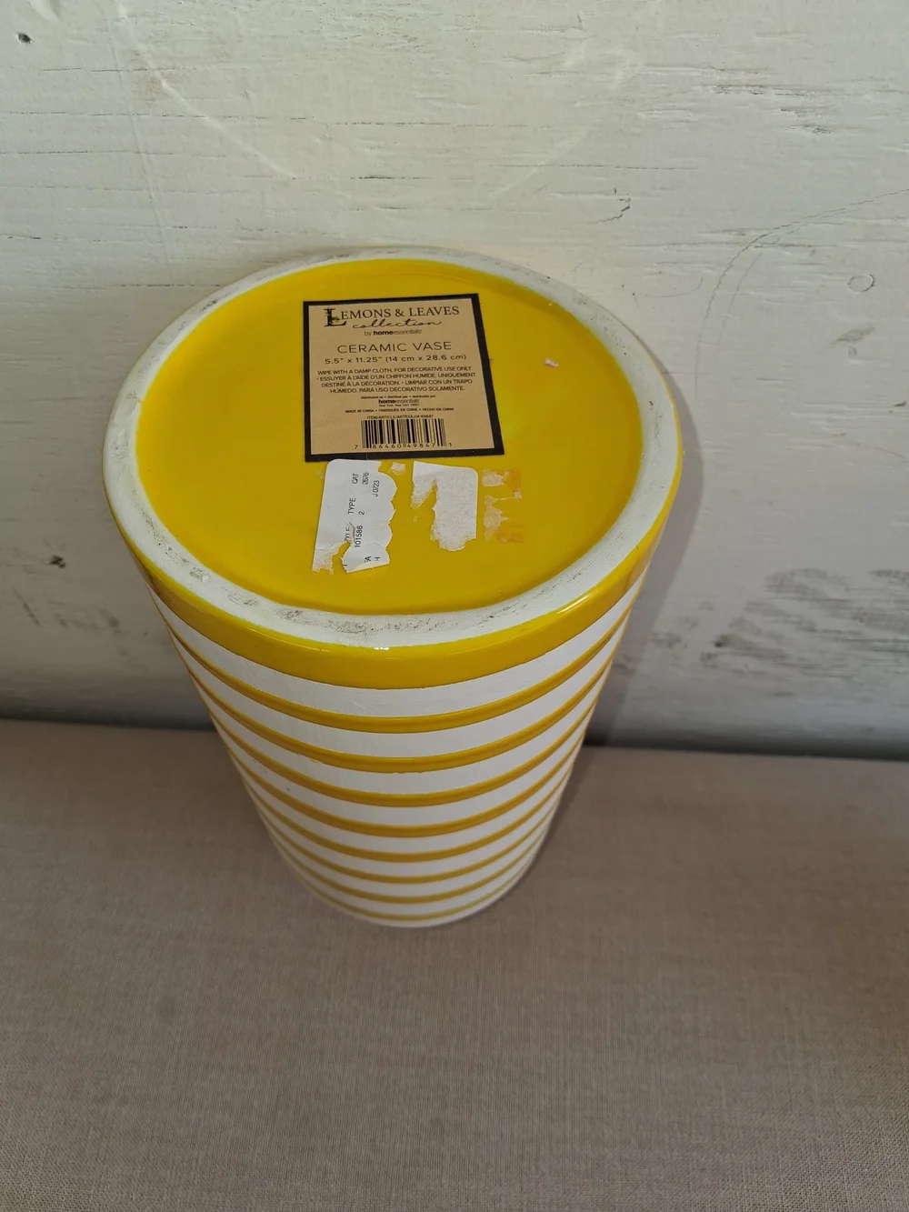 Yellow and White Striped Ceramic Vase - Home Accents